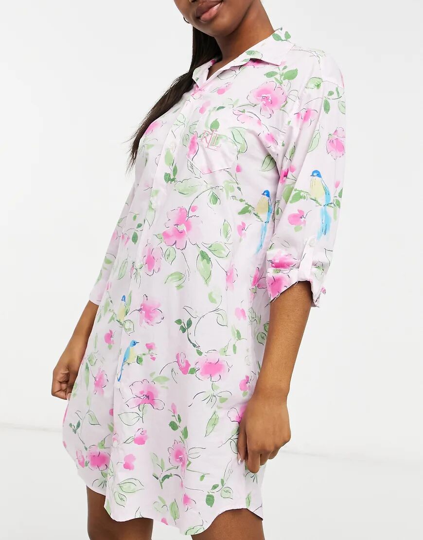 Lauren by Ralph Lauren woven sleepshirt in pink floral  Pink