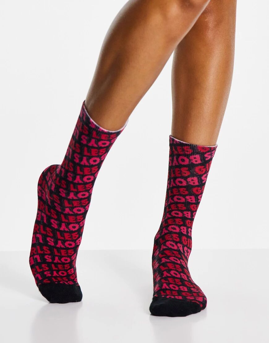 Les Girls Les Boys all over logo print sock-Multi  Multi