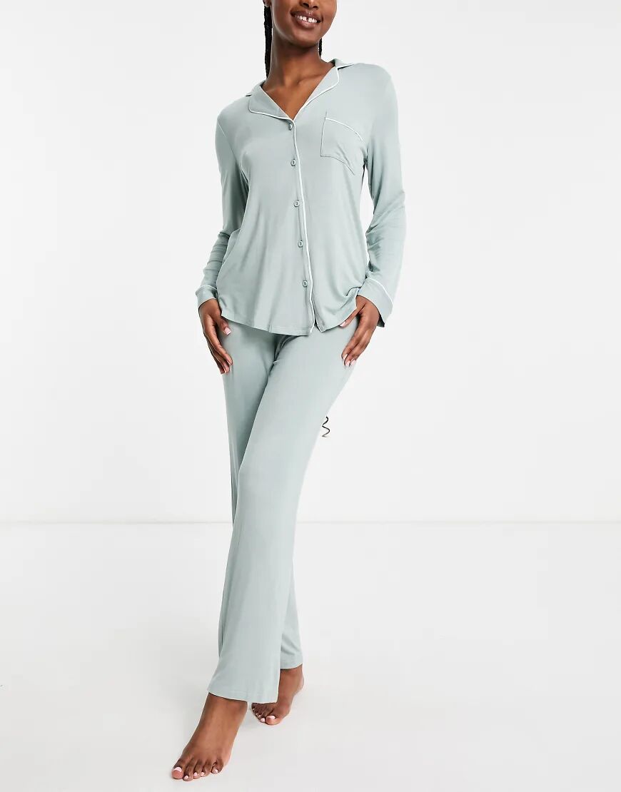 Lindex eco viscose jersey revere pyjama set in light dusty blue  Blue