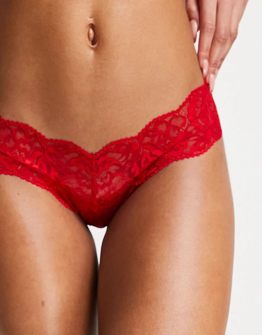 Lindex Elsa sheer lace high leg thong in red  Red
