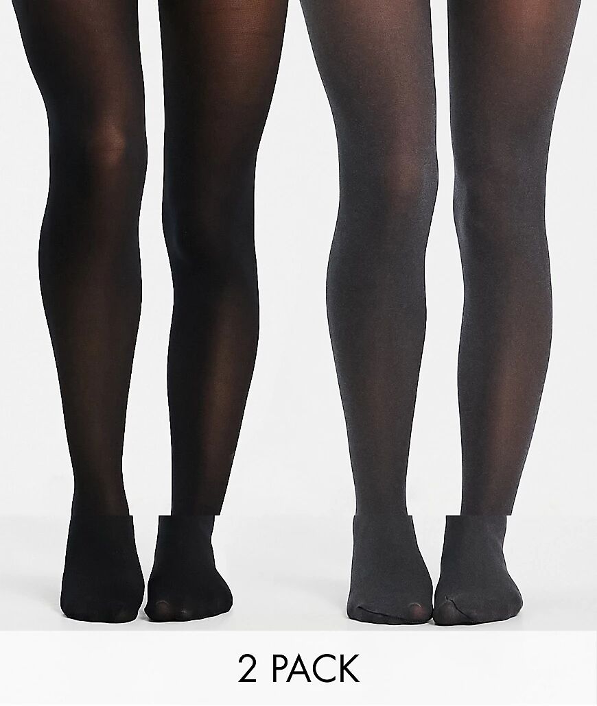 Lindex recycled 2 pack grey and black 40 denier tights-Multi  Multi