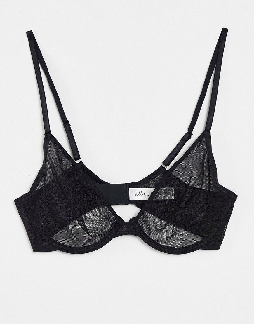 Lindex Tina sheer mesh underwired bra in black  Black