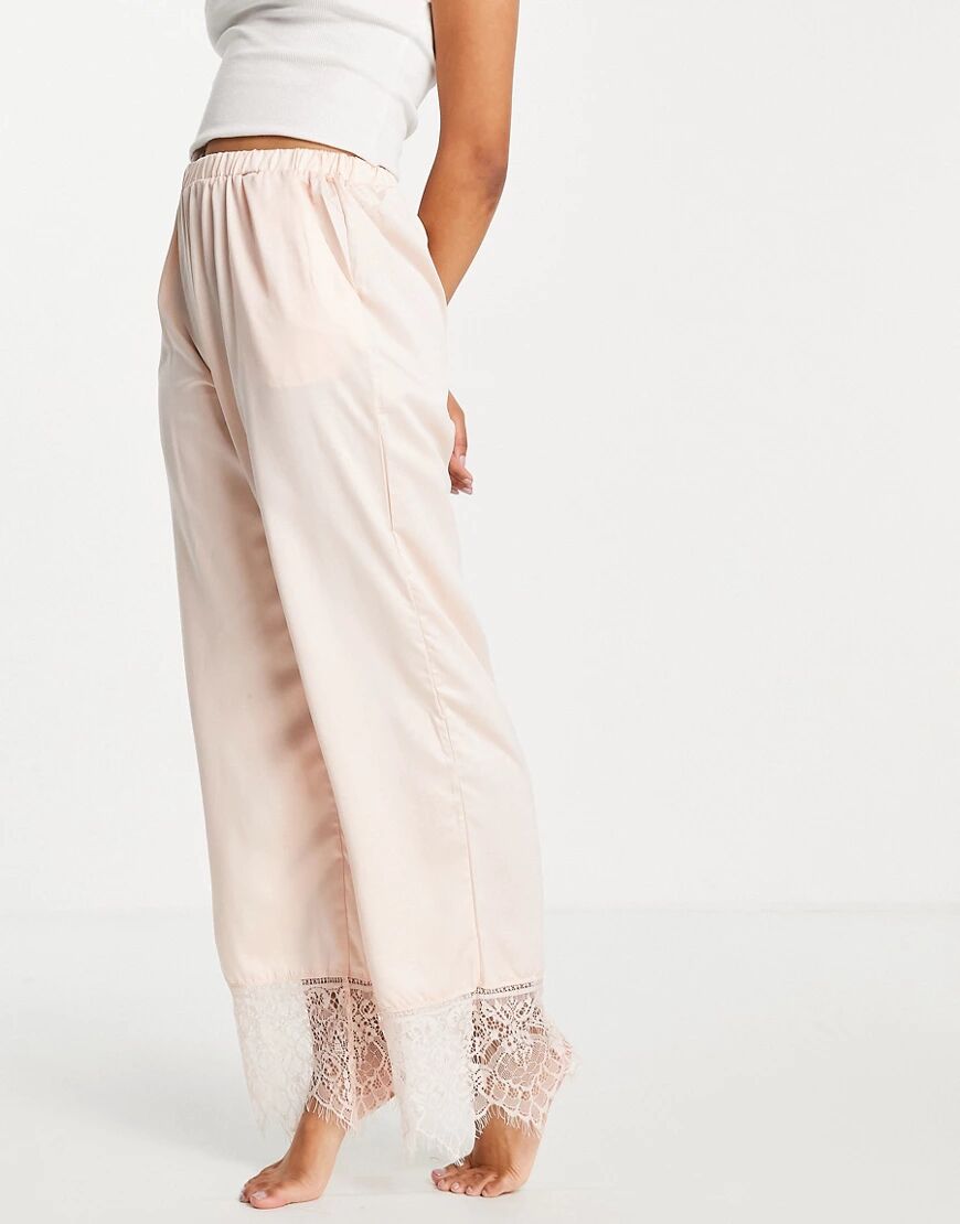 Loungeable lace satin cami pyjama trousers in pale pink  Pink