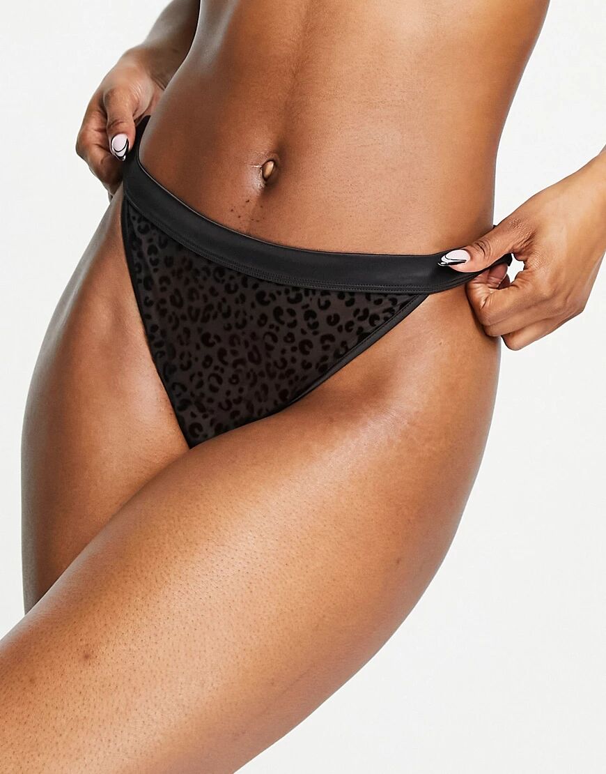 Loungeable leopard flock high leg brief in black  Black