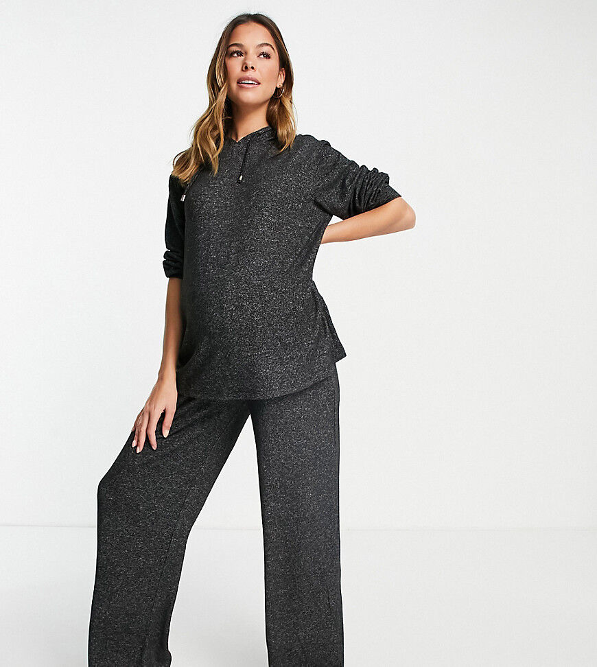 Loungeable Maternity soft knit wide leg lounge trousers in charcoal marl-Grey  Grey