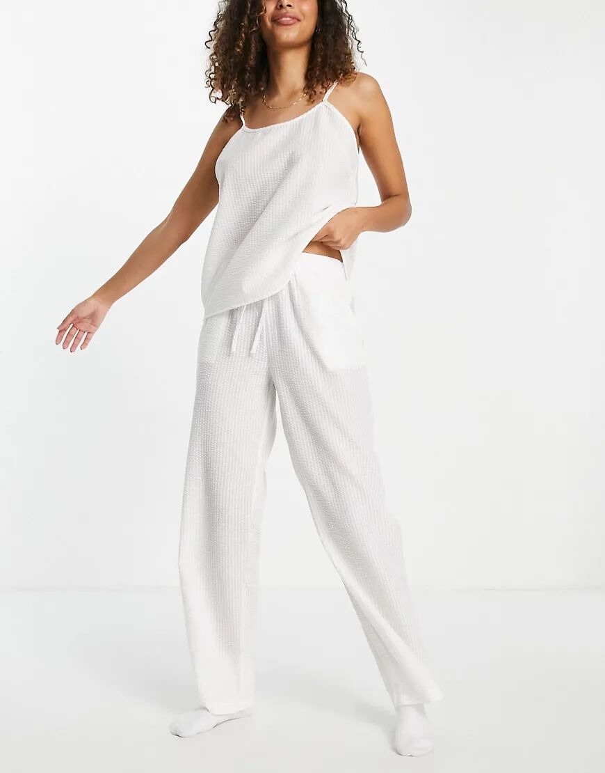 Loungeable mix and match seersucker pyjama trousers in white  White