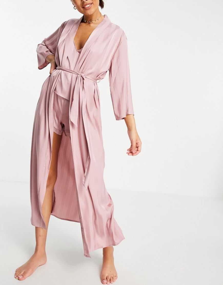 Loungeable stripe jacquard maxi kimono in pink  Pink