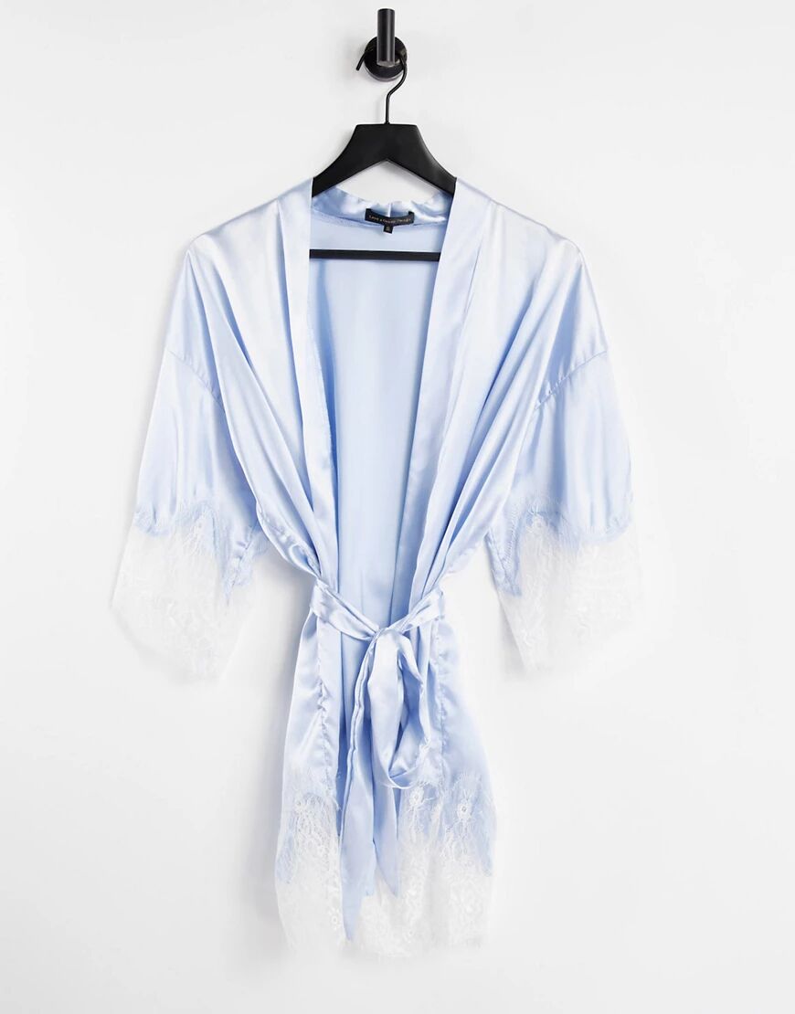 Love & Other Things stain robe with lace trim in pale blue  Blue