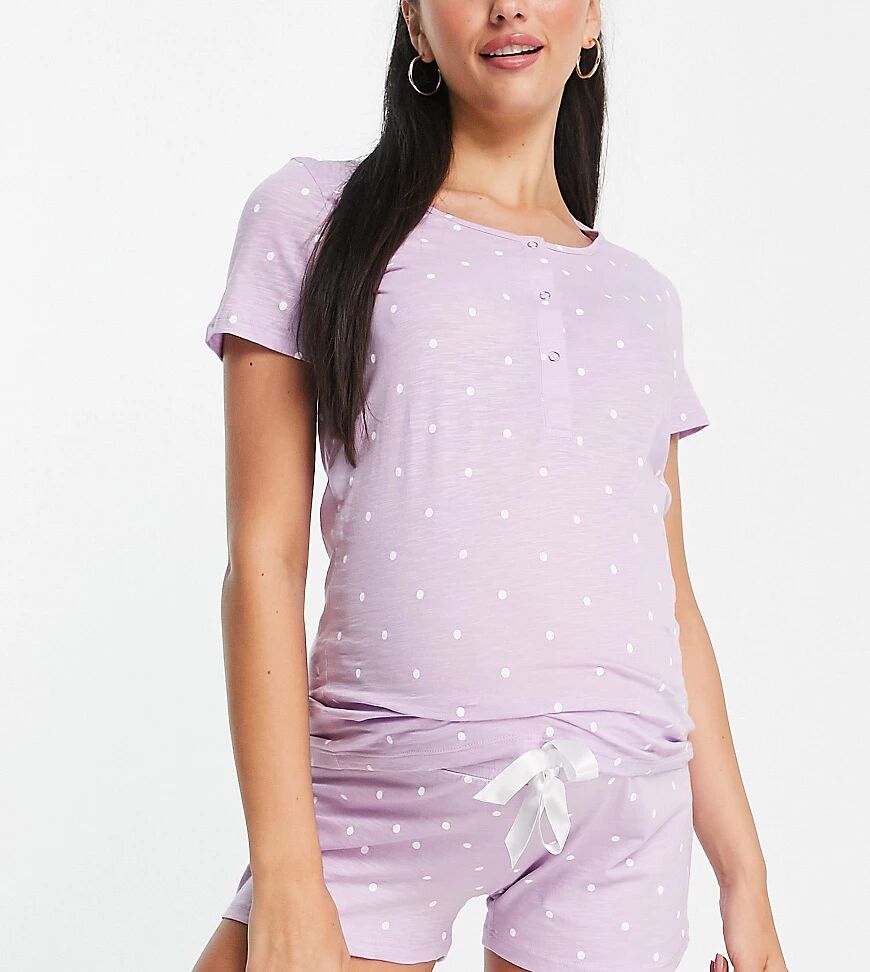 Mama.licious Mamalicious Maternity organic cotton pyjama shorts set in lilac spot-Purple  Purple