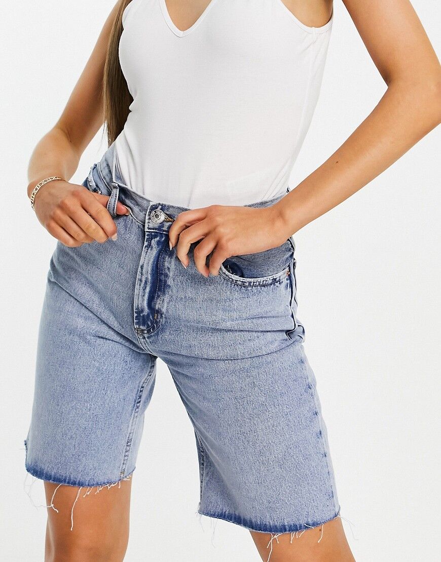 Mango longline boyfriend denim short in blue  Blue