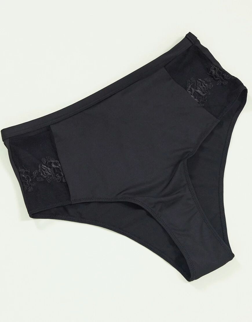 NA-KD romantic french embroidered high waist bottoms in black  Black