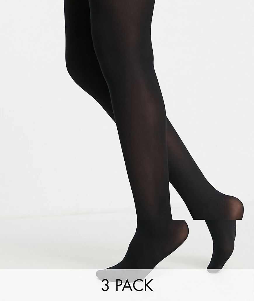 New Look 3 pack 40 denier opaque tights in black  Black