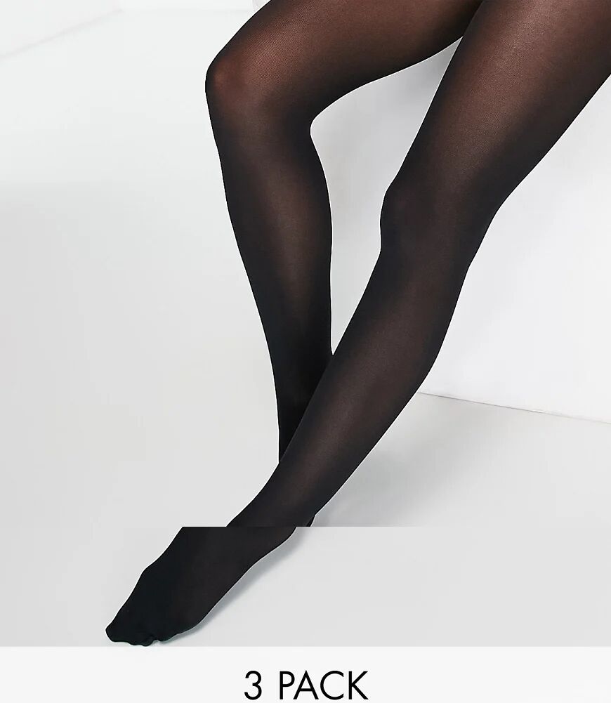 New Look 3 pack 70 denier opaque tights in black  Black