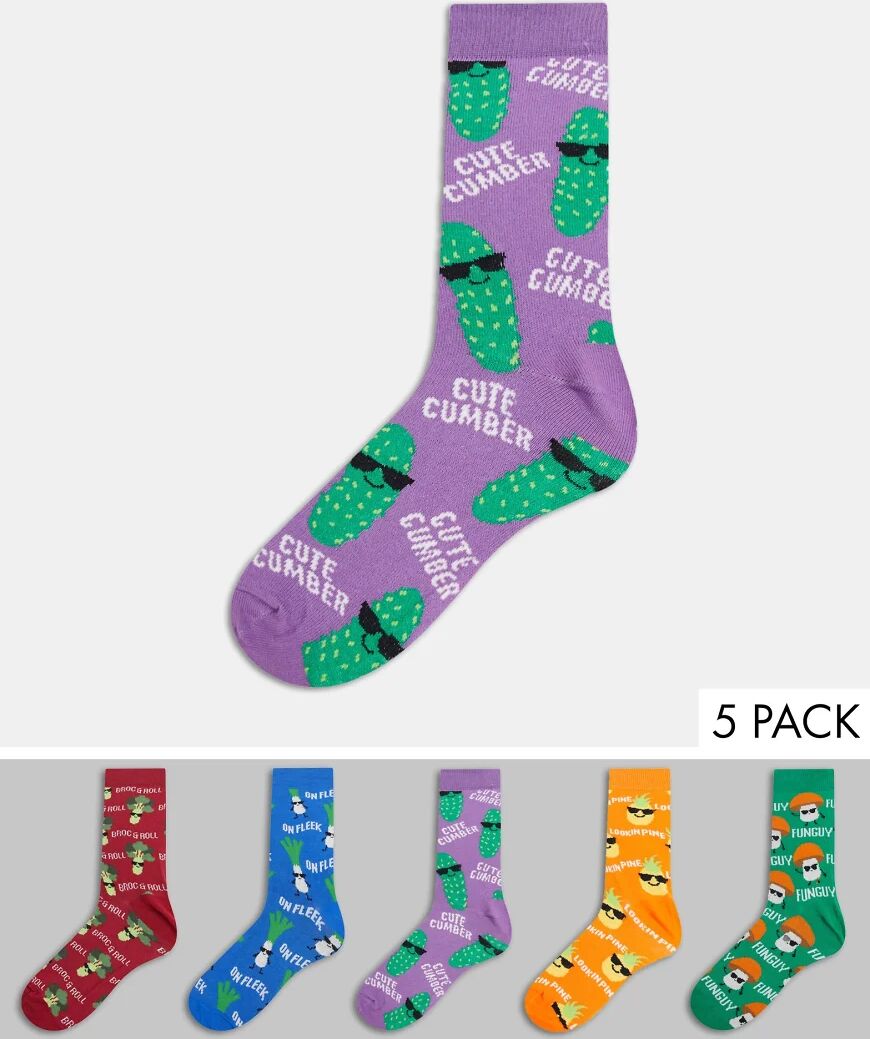 New Look 5 pack printed socks in dark multi  Multi