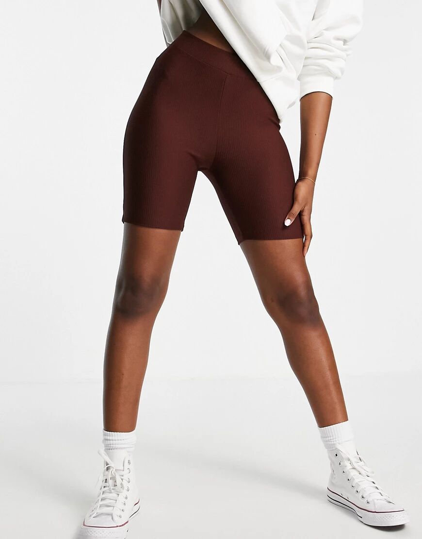 New Look ribbed legging shorts in mink-Brown  Brown