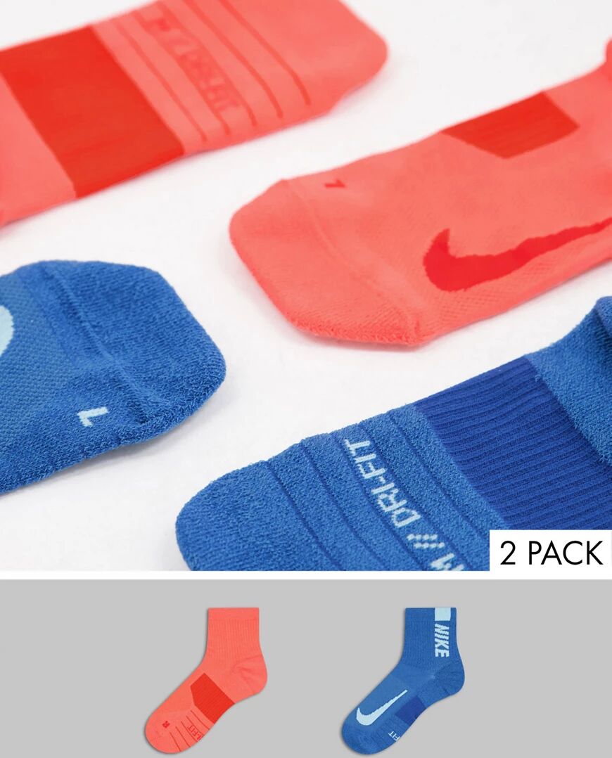 Nike Running 2 pack ankle socks in blue and red  Blue