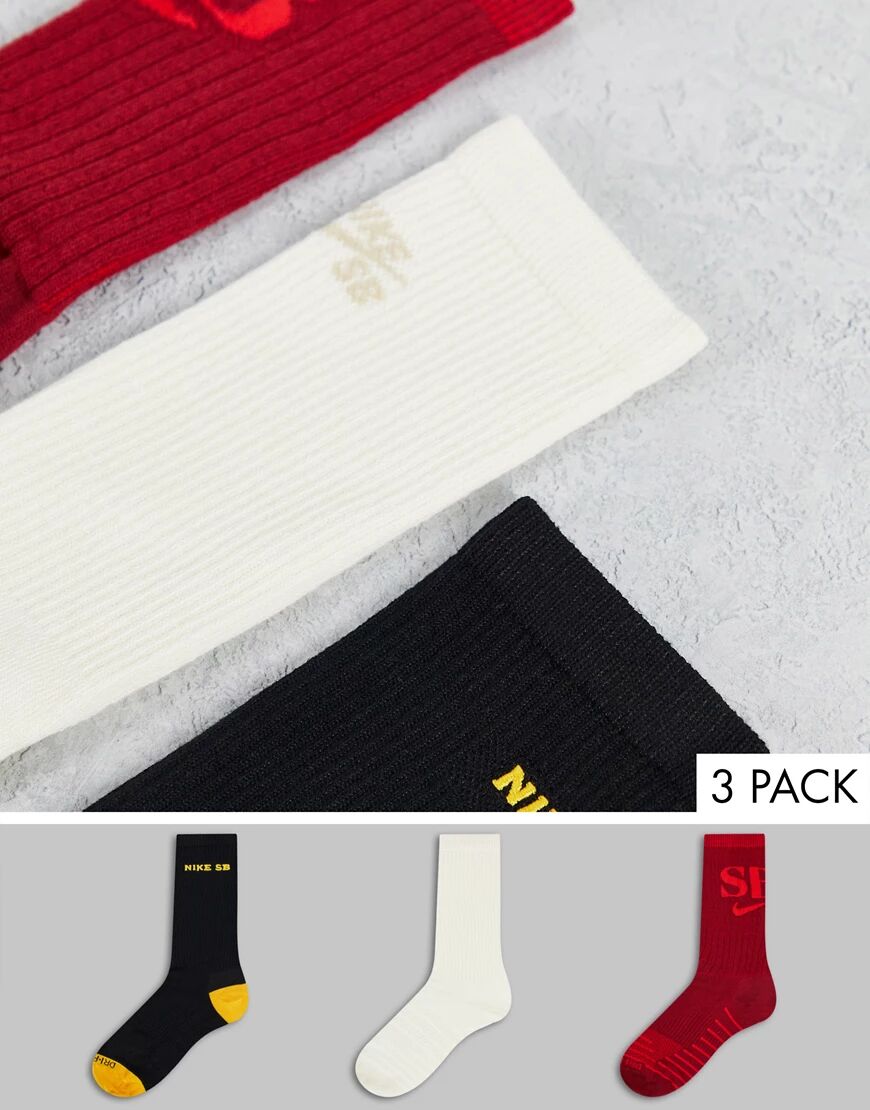 Nike SB Everyday Max 3 pack socks in black cream and red-Multi  Multi