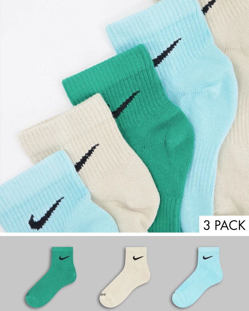 Nike Training Everday lightweight multi pack of socks in stone green and blue  Multi