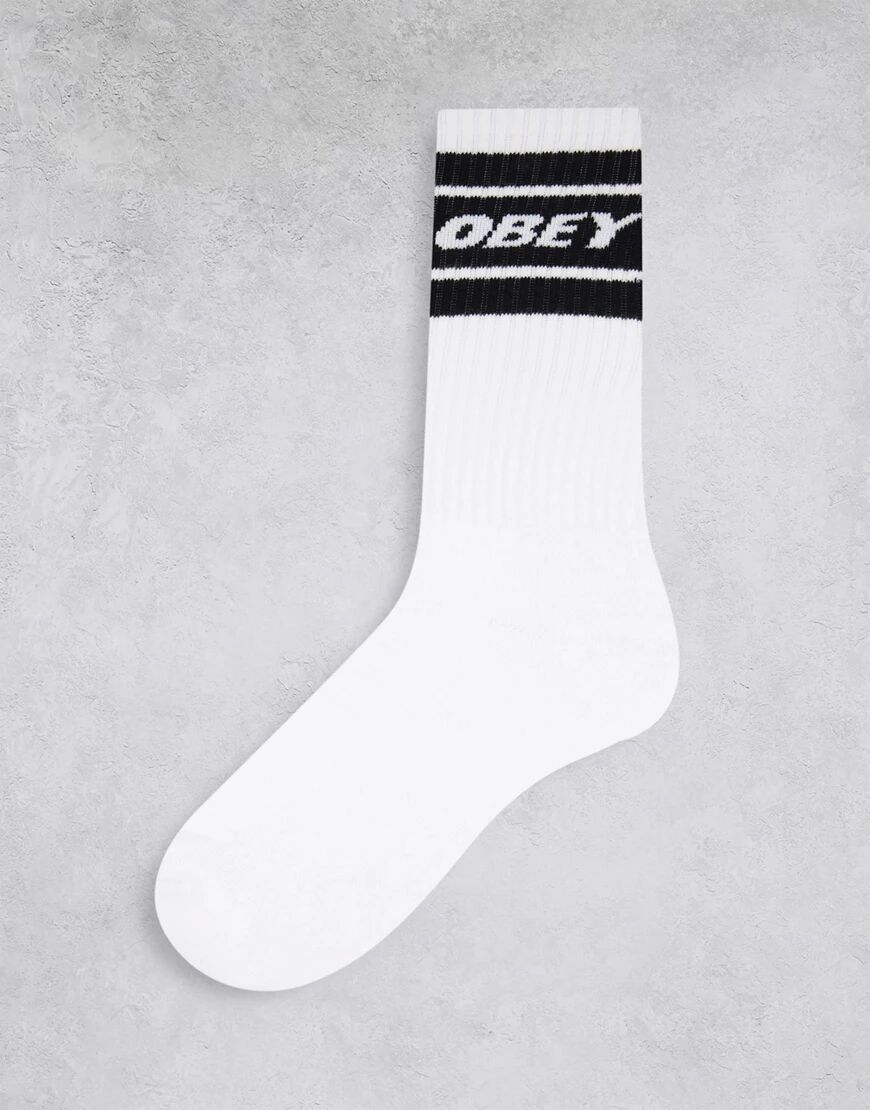 Obey cooper II socks in white with black band  White