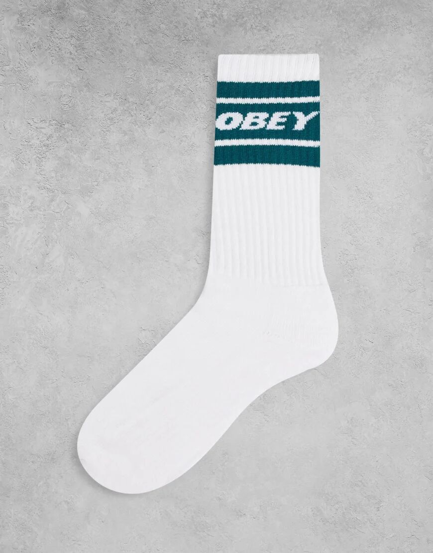 Obey cooper II socks in white with blue band  White