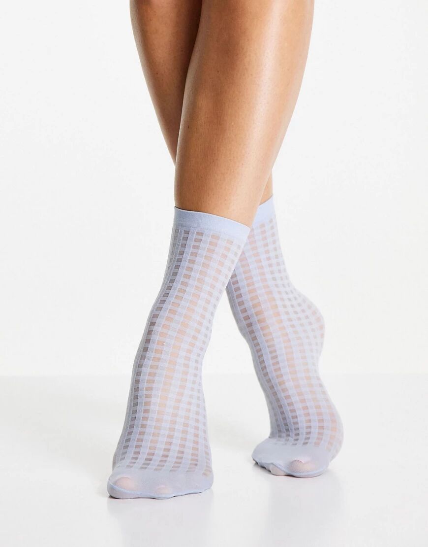 & Other Stories check print socks in dusty blue  Blue
