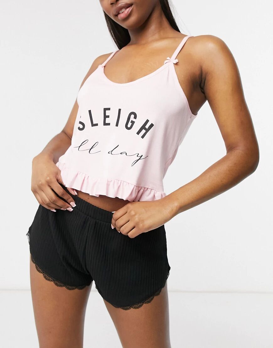Outrageous Fortune cami night top with slogan co ord in peach-Orange  Orange