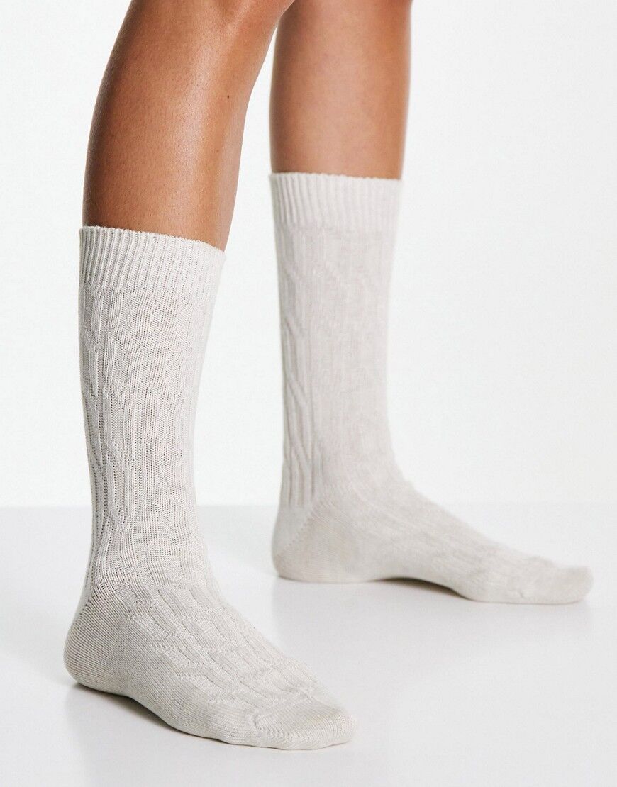 People Tree organic cotton knitted chunky socks in cream-Neutral  Neutral