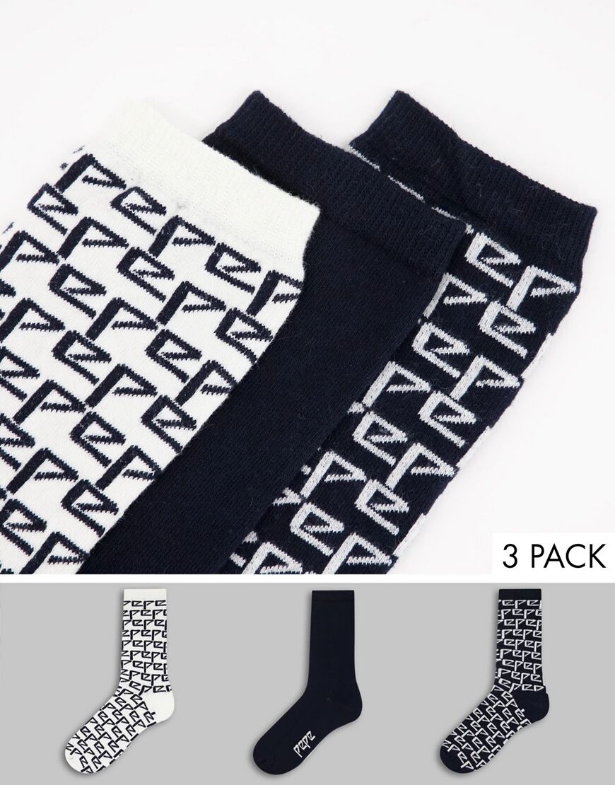 Pepe Jeans joseline 3 pack logo socks in in and mousse-Black  Black