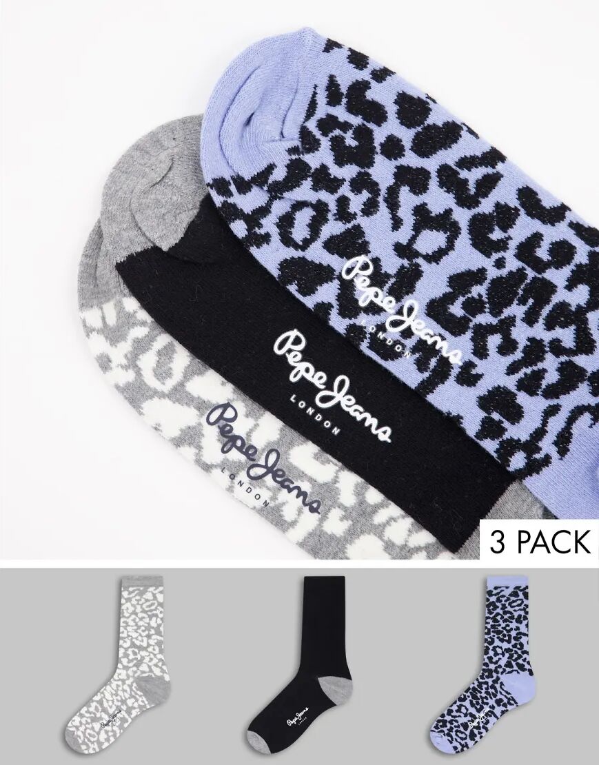 Pepe Jeans leona 3 pack socks in leopard mix-Grey  Grey