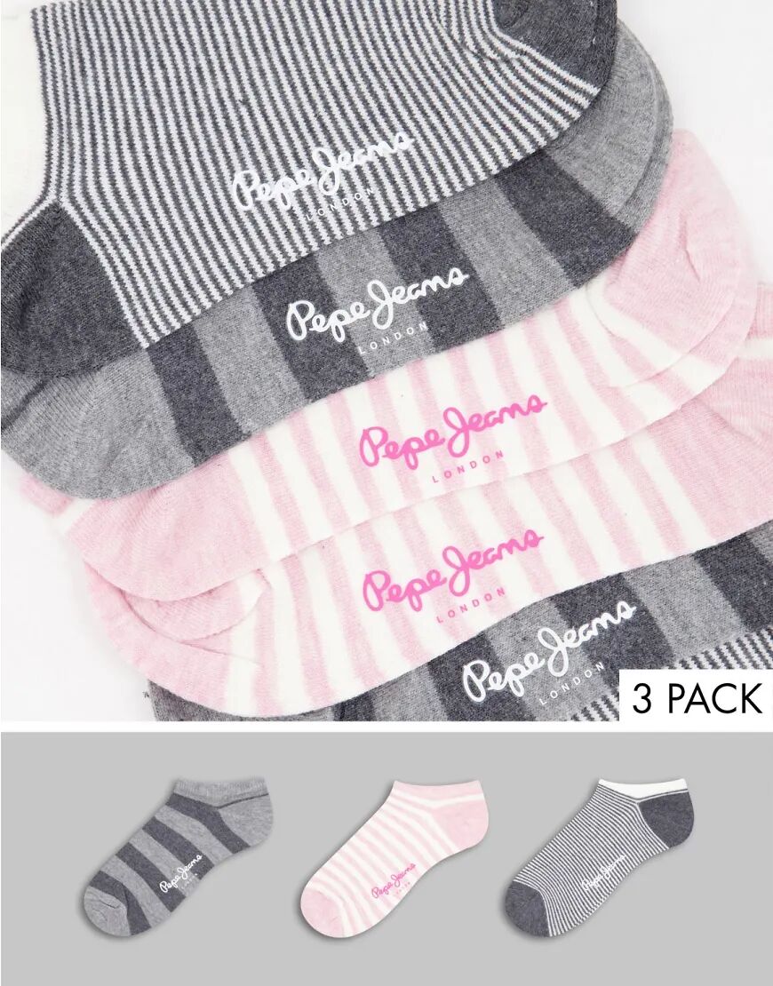 Pepe Jeans saraya 3 pack trainer sock sin grey pink stripes  Grey