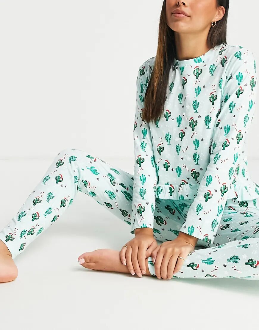 Pieces Christmas pyjama set in green cactus print-Multi  Multi