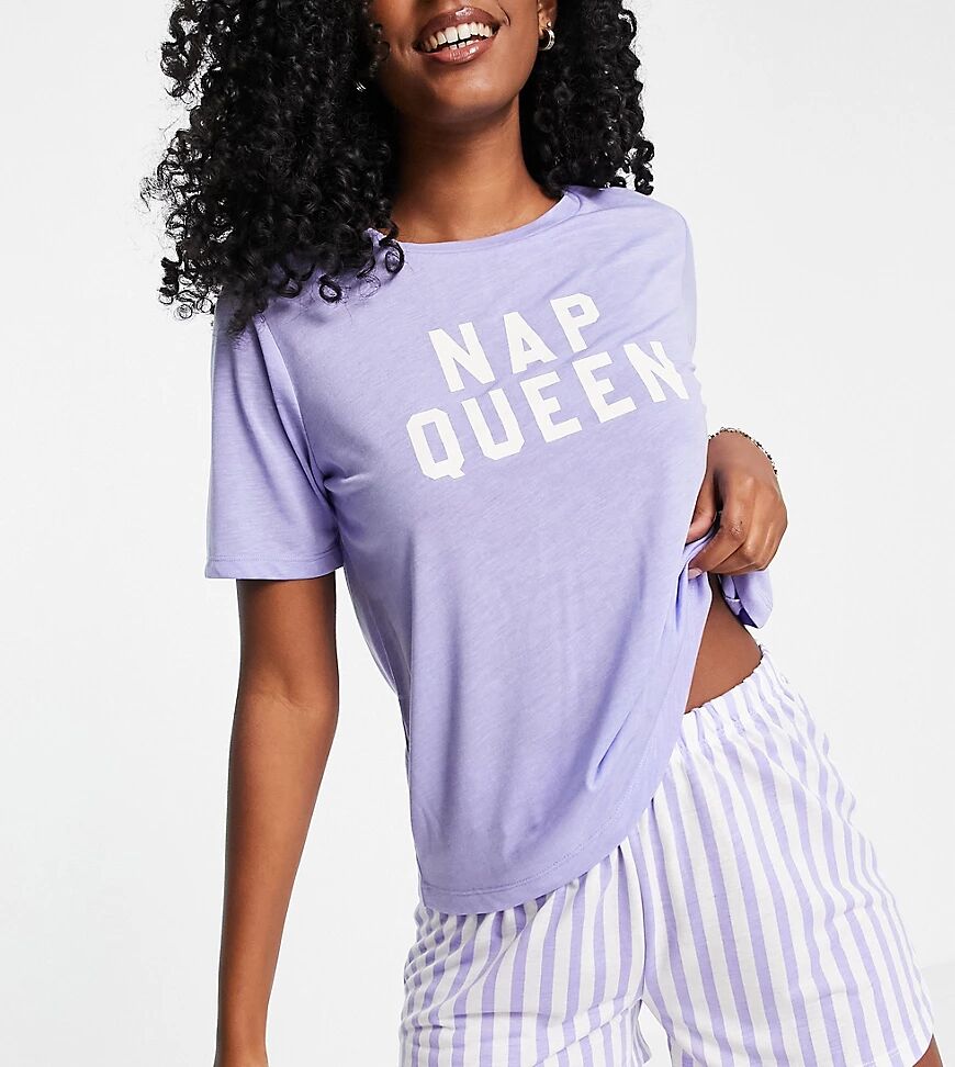 Pieces exclusive 'nap queen' pyjama set in lilac-Purple  Purple