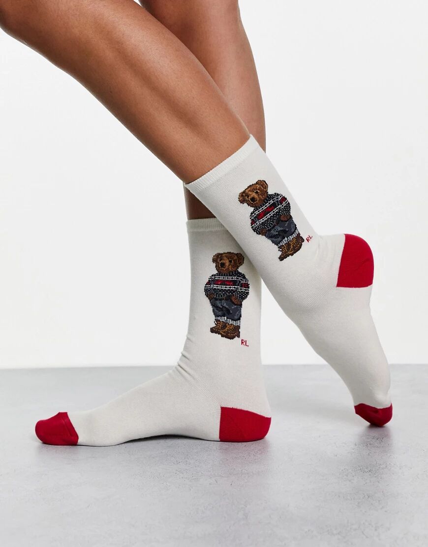 Polo Ralph Lauren bear logo socks in white  White