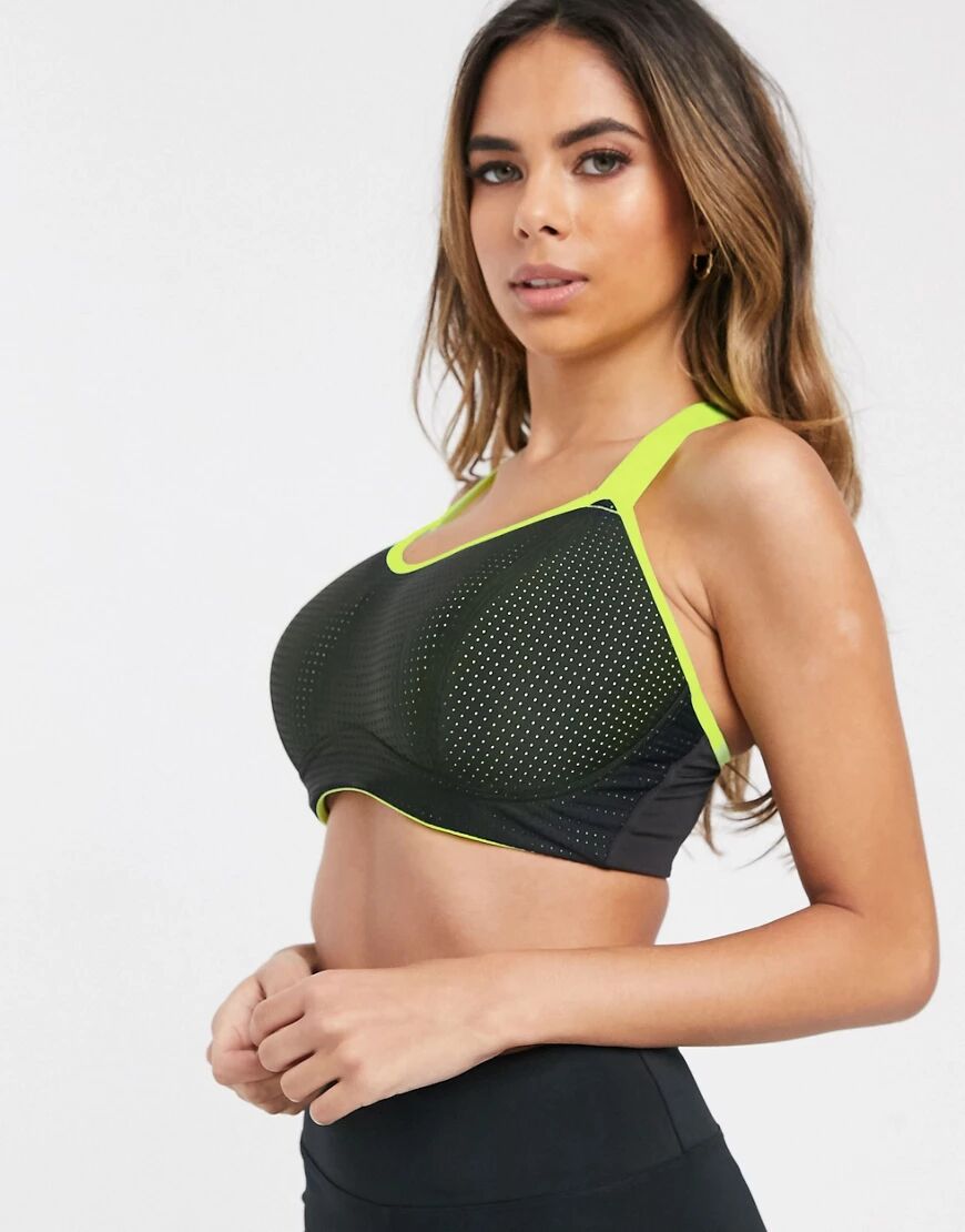 Pour Moi Fuller Bust Energy mesh sports bra in black and lime  Black