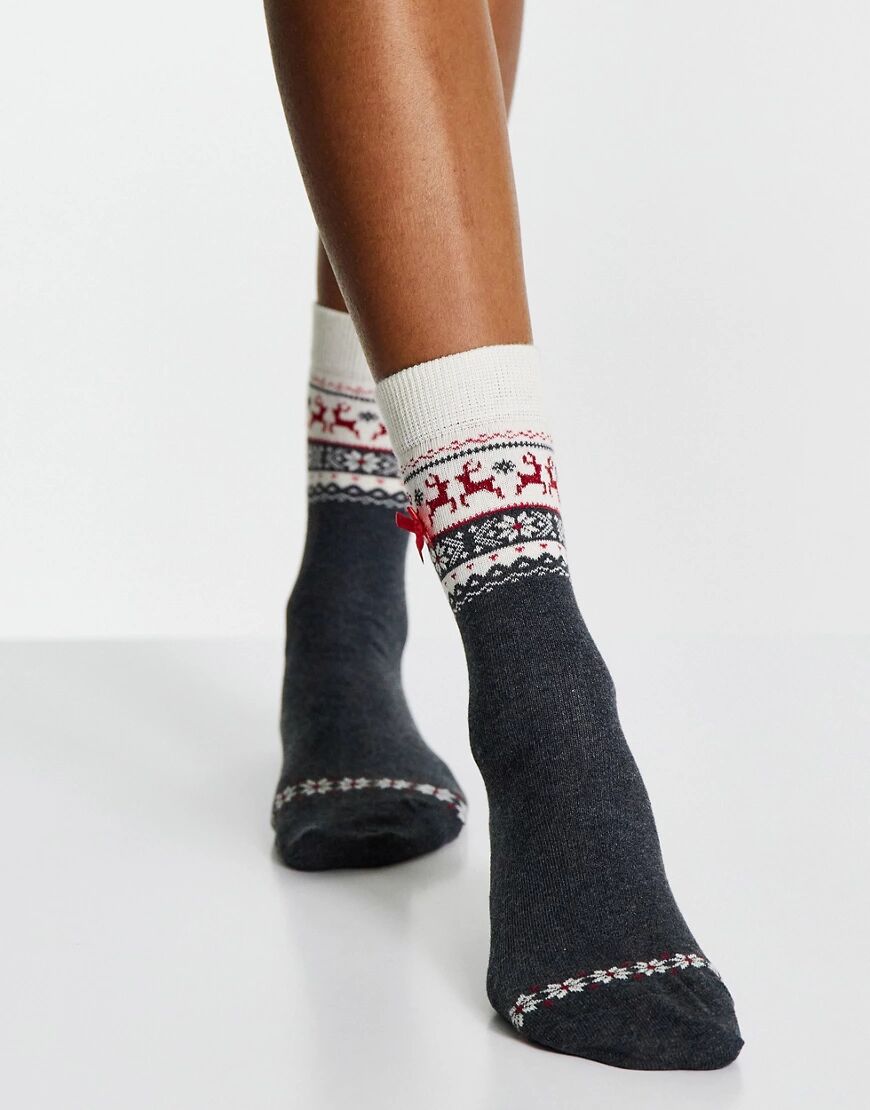 Pretty Polly 1 pair fairisle socks in grey  Grey