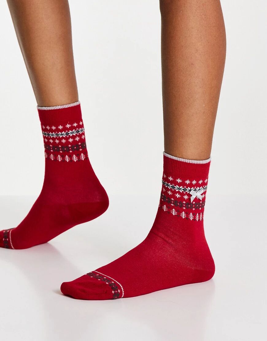 Pretty Polly 1 pair fairisle socks in red  Red