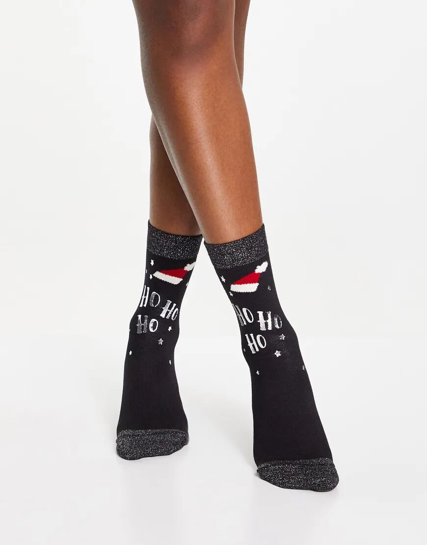 Pretty Polly Christmas ho ho ho socks in black and glitter  Black