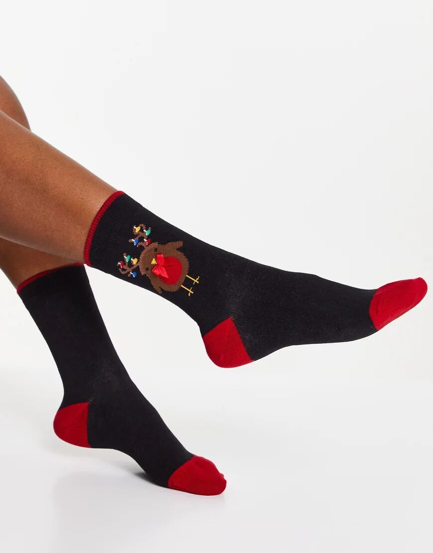 Pretty Polly Christmas robin socks in black and red  Black