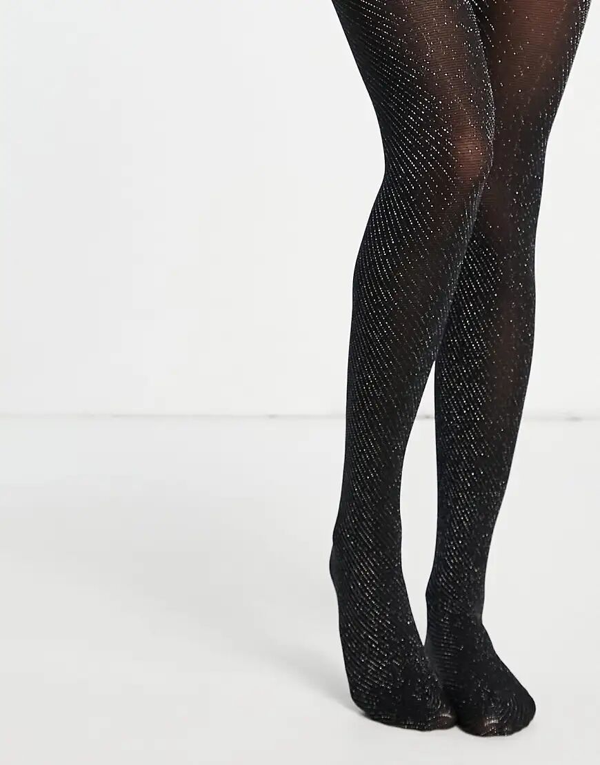 Pretty Polly diagonal sparkly glitter tights in black  Black