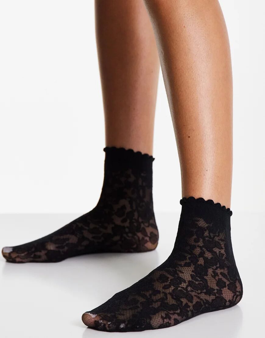 Pretty Polly floral lace ankle socks in black  Black