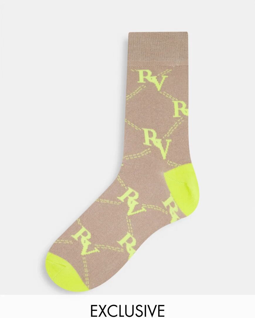 Reclaimed vintage inspired unisex logo sock in yellow logo AOP  Yellow