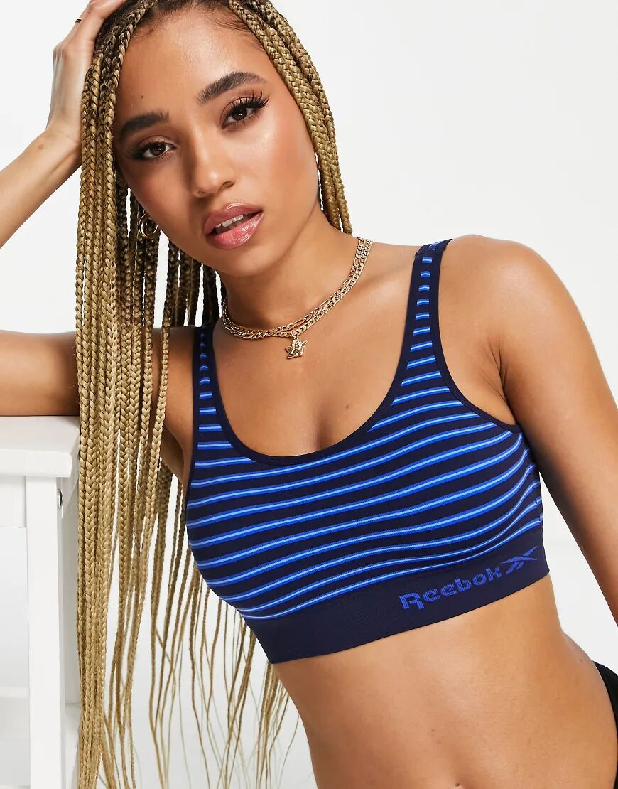 Reebok daria seamless bralet in navy aqua stripe  Navy