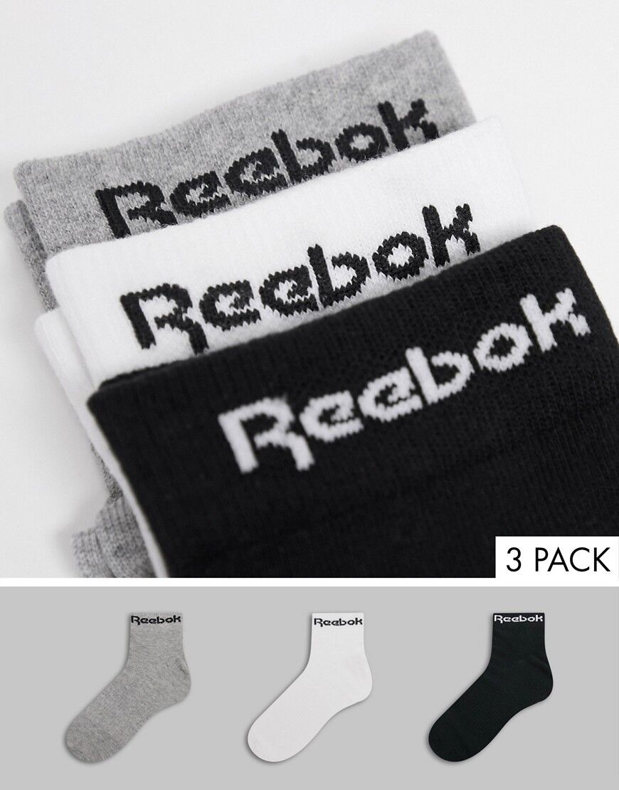 Reebok Training core 3 pack ankle socks in black white and grey-Multi  Multi