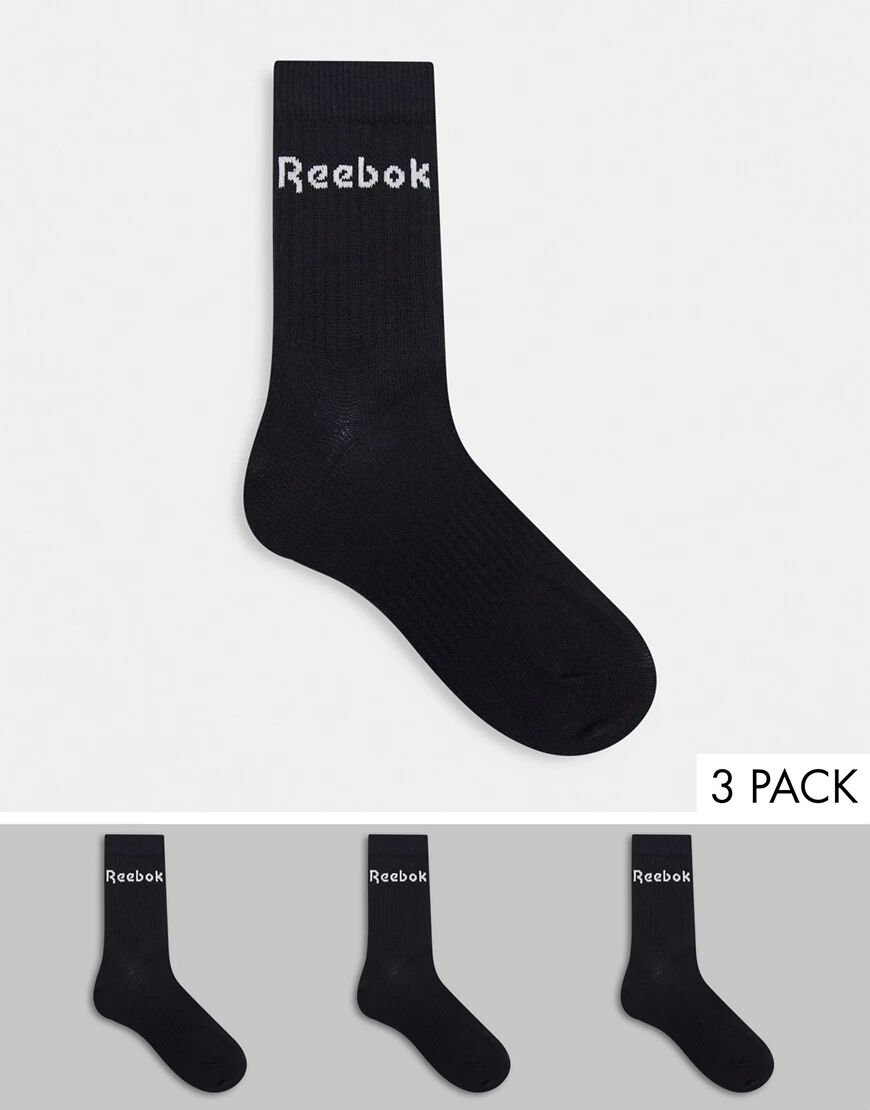 Reebok Training core 3 pack crew socks in black  Black
