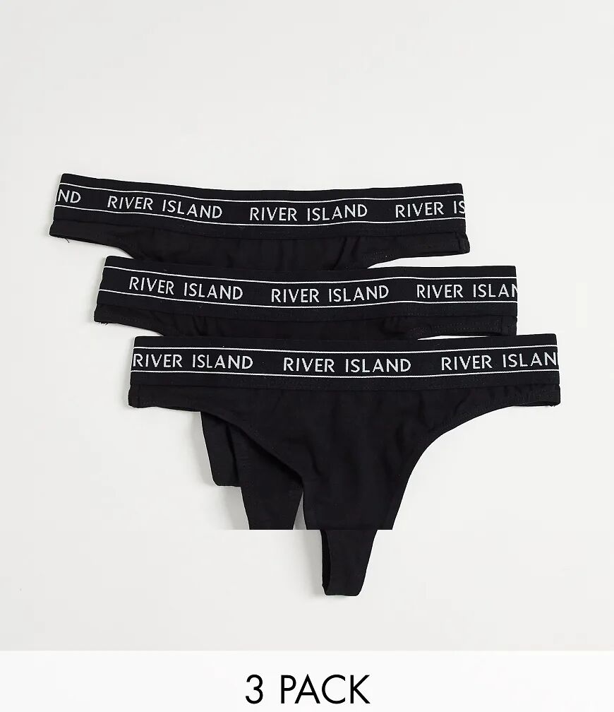 River Island 3 pack core thongs in black  Black