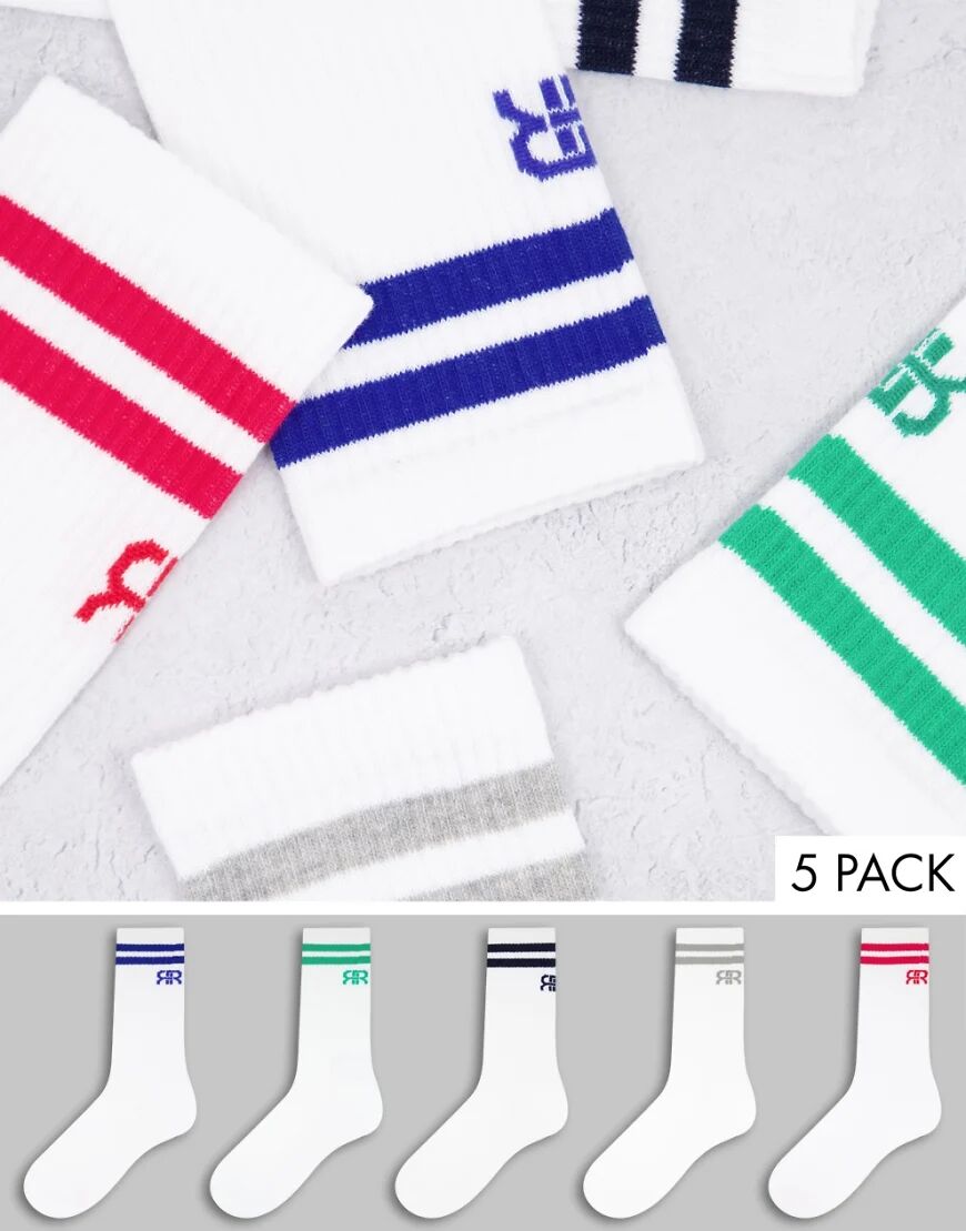 River Island 5 pack socks in white with multi coloured stripes  White