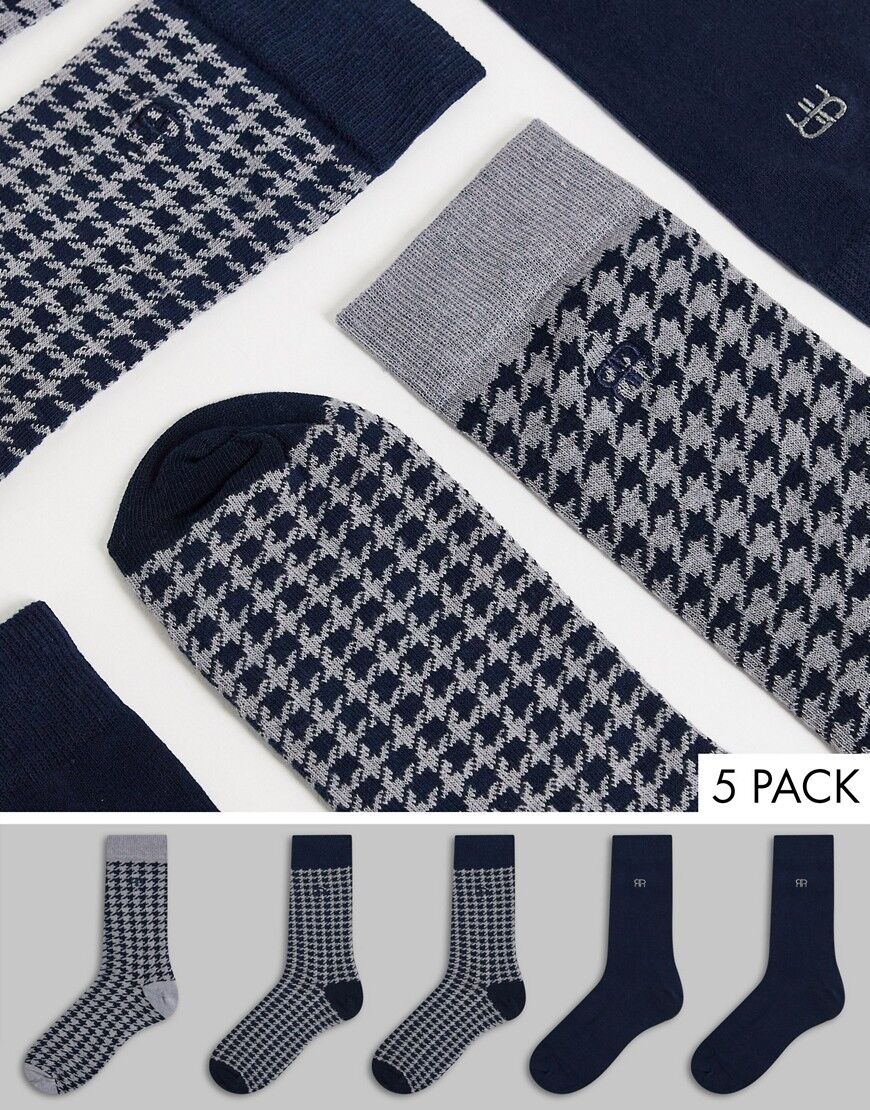 River Island dogtooth smart 5 pack of socks in navy  Navy