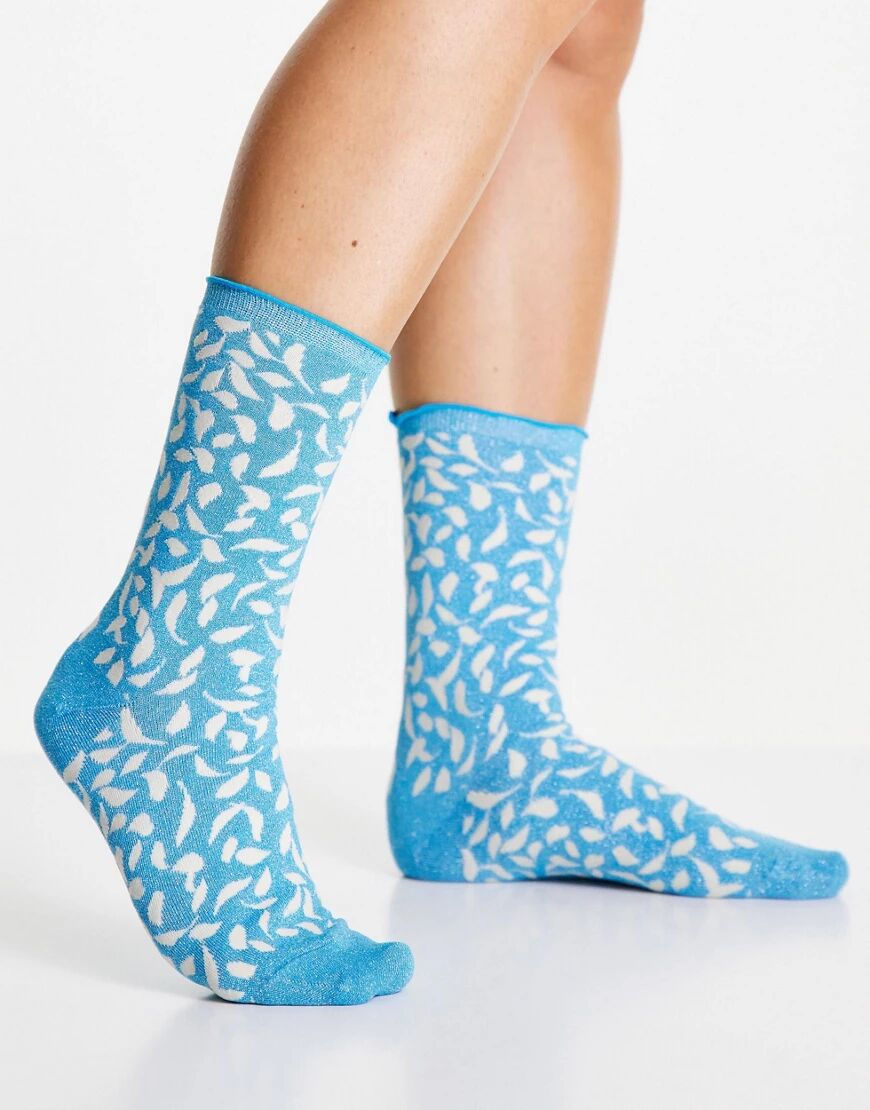 Selected Femme socks in blue with white floral  Blue