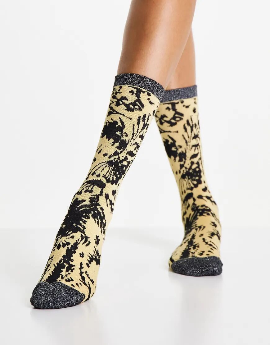 Selected Femme socks in grey floral print-Multi  Multi