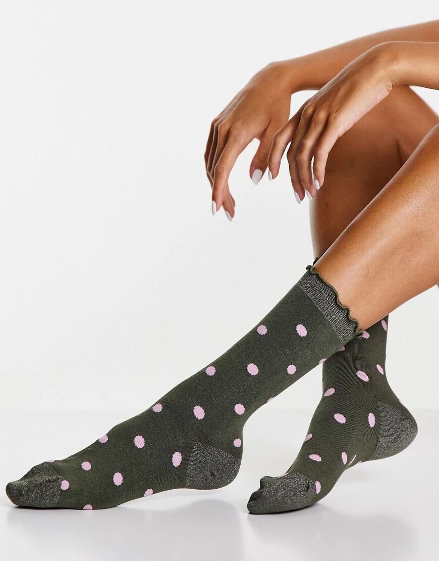 Selected Femme socks in khaki and pink spot print-Multi  Multi